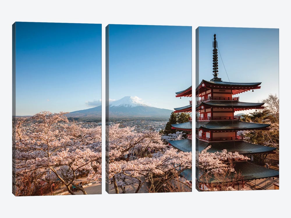 Pagoda And Cherry Trees, Fuji Five Lakes, Japan I by Matteo Colombo 3-piece Canvas Print
