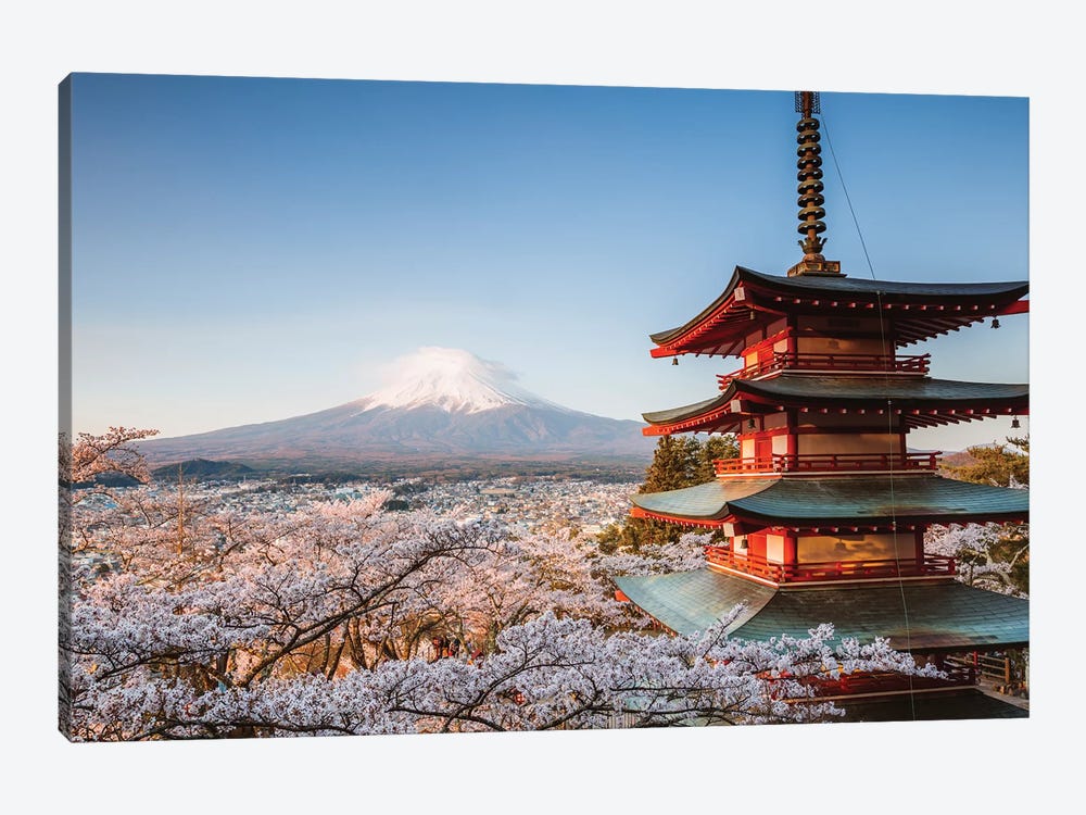 Pagoda And Cherry Trees, Fuji Five Lakes, Japan III by Matteo Colombo 1-piece Canvas Print