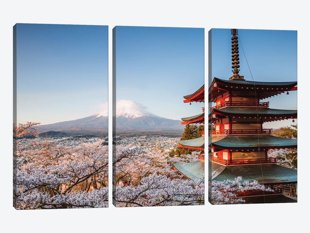 Pagoda And Cherry Trees, Fuji Five Lakes, Japan III by Matteo Colombo 3-piece Canvas Art Print