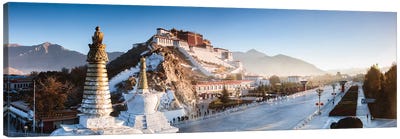 Panoramic Of Potala Palace, Tibet Canvas Art Print - Famous Architecture & Engineering