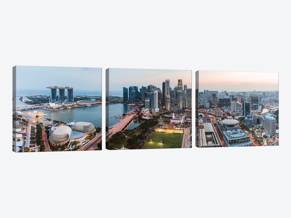 Panoramic Of Skyline At Sunset, Singapore by Matteo Colombo 3-piece Canvas Artwork