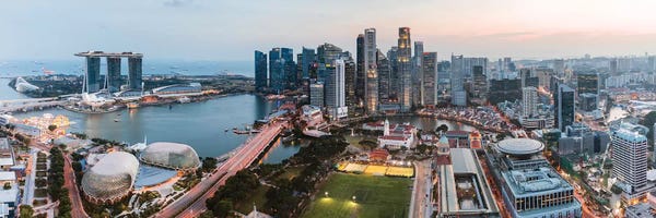 Singapore: Panoramic Of Skyline At Sunset, Singapore by Matteo Colombo