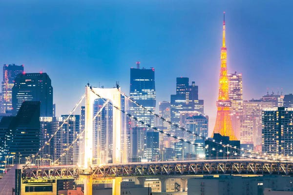Tokyo: Rainbow Bridge And Skyline, Tokyo by Matteo Colombo
