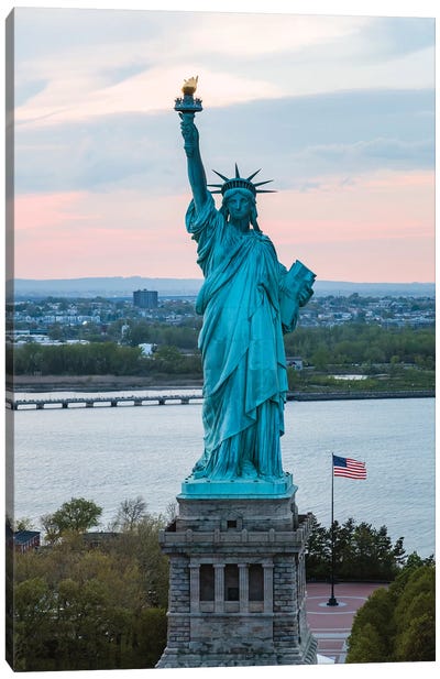 Statue Of Liberty At Sunset, New York Canvas Art Print - Sculpture & Statue Art