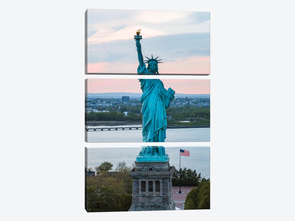 Statue Of Liberty At Sunset, New York by Matteo Colombo 3-piece Canvas Wall Art