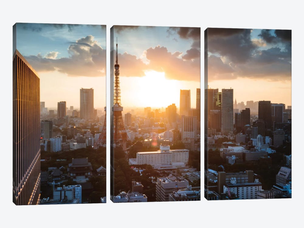 Sunset Over Tokyo, Japan by Matteo Colombo 3-piece Canvas Art