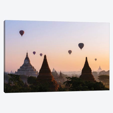 Hot Air Balloon Tours At Sunrise, Bagan Archaeological Zone, Mandalay Region, Republic Of The Union Of Myanmar Canvas Print #TEO43} by Matteo Colombo Canvas Wall Art