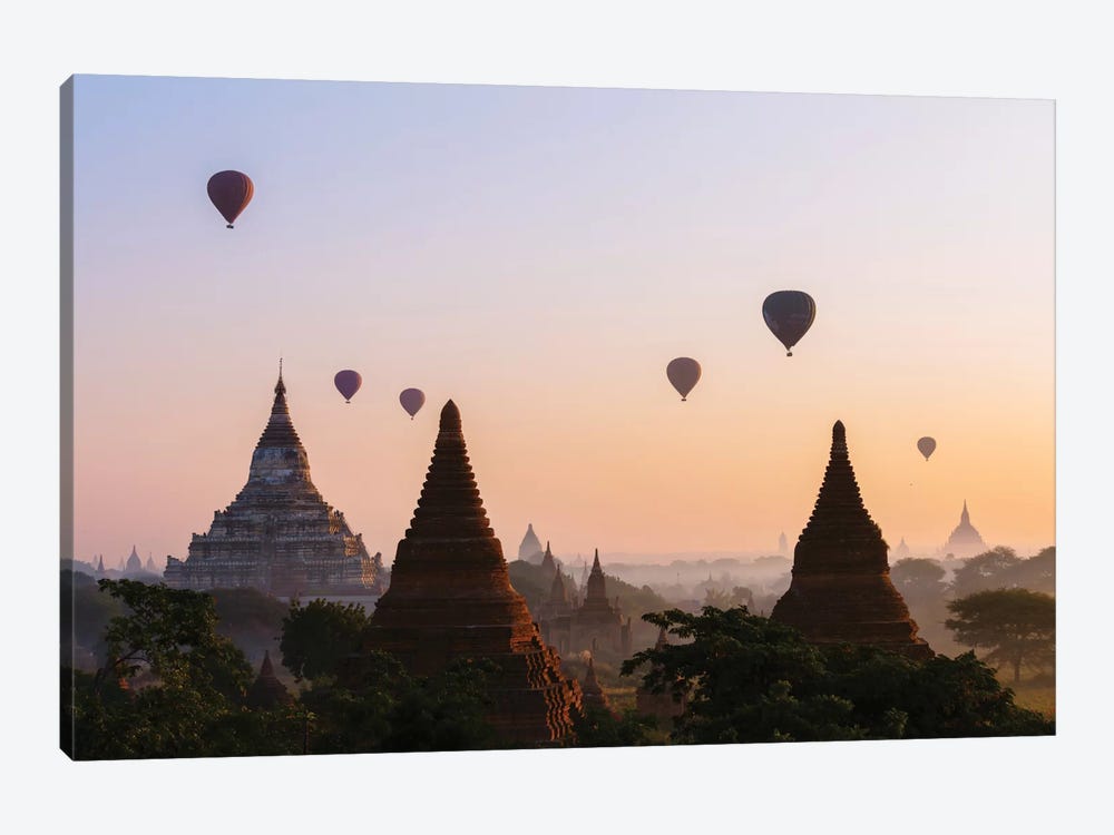 Hot Air Balloon Tours At Sunrise, Bagan Archaeological Zone, Mandalay Region, Republic Of The Union Of Myanmar by Matteo Colombo 1-piece Canvas Print