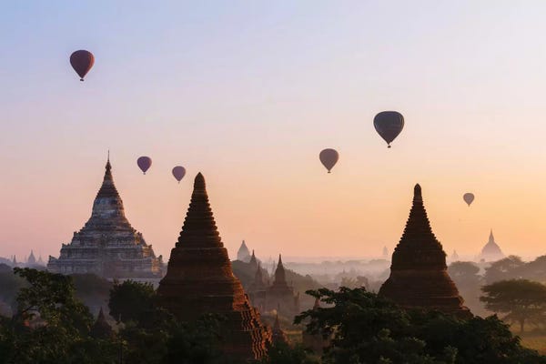 Adventure: Hot Air Balloon Tours At Sunrise, Bagan Archaeological Zone, Mandalay Region, Republic Of The Union Of Myanmar by Matteo Colombo