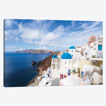 Iconic Blue Domed Churches, Oia, Santorini, Cyclades, Greece Canvas Print #TEO45} by Matteo Colombo Canvas Print