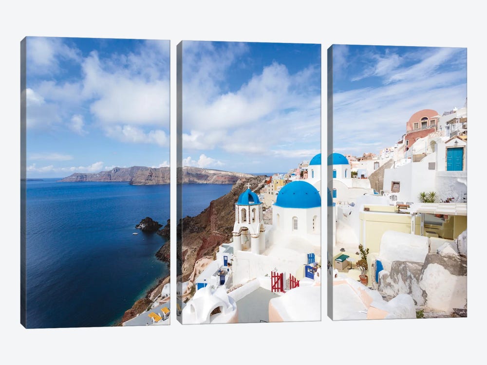 Iconic Blue Domed Churches, Oia, Santorini, Cyclades, Greece by Matteo Colombo 3-piece Canvas Art Print