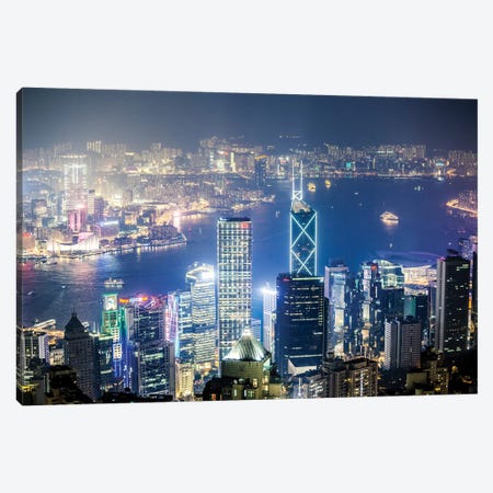 Night In Hong Kong II Canvas Print #TEO496} by Matteo Colombo Canvas Wall Art