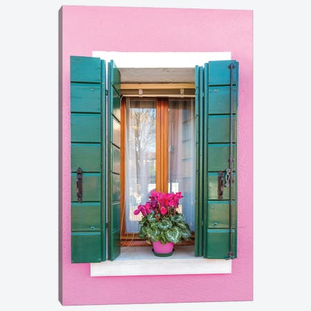 Pink Window In Burano, Venice Canvas Print #TEO501} by Matteo Colombo Canvas Print