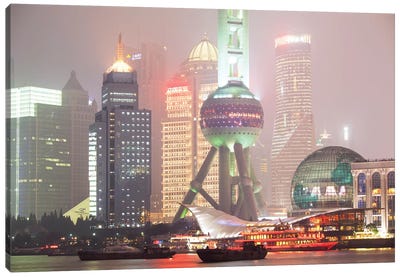 Shanghai Skyline At Night, China Canvas Art Print - Shanghai