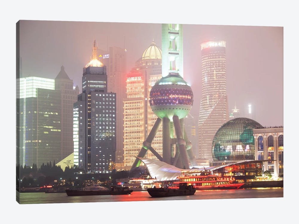 Shanghai Skyline At Night, China by Matteo Colombo 1-piece Canvas Artwork