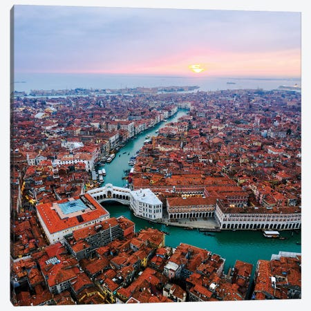 Aerial Of Rialto Bridge At Sunset, Venice Canvas Print #TEO535} by Matteo Colombo Canvas Art Print
