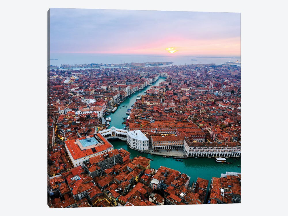 Aerial Of Rialto Bridge At Sunset, Venice by Matteo Colombo 1-piece Canvas Art