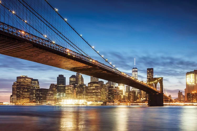 Brooklyn Bridge At Night, New York City Canva... | Matteo Colombo | iCanvas