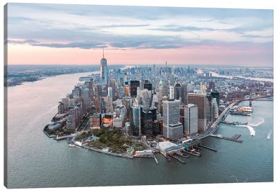 Lower Manhattan Peninsula At Sunset, New York City, New York, USA Canvas Art Print - New York City Art