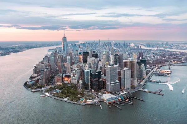 New York: Lower Manhattan Peninsula At Sunset, New York City, New York, USA by Matteo Colombo