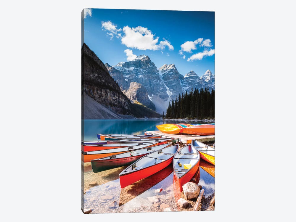 Canoes, Moraine Lake, Canada 1-piece Canvas Art Print