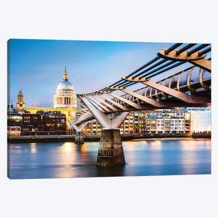 Millennium Bridge And St Paul's Cathedral, London Canvas Print #TEO607} by Matteo Colombo Canvas Print