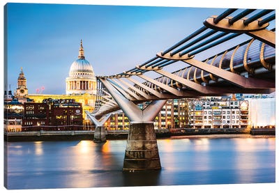 Millennium Bridge And St Paul's Cathedral, London Canvas Art Print - London Skylines