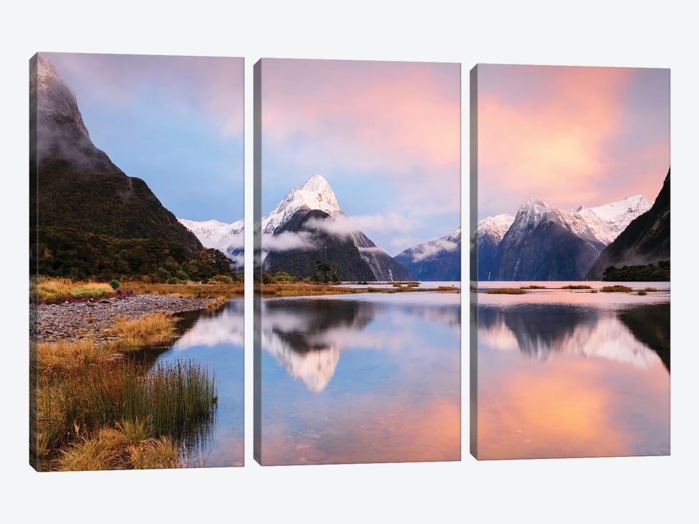 Milford Sound & Mitre Peak At Sunrise, South Island, New Zealand by Matteo Colombo 3-piece Canvas Artwork