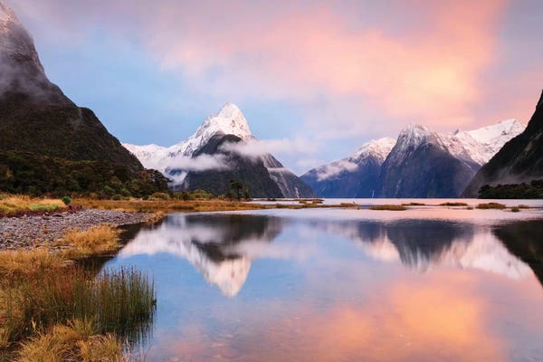 Snowy Mountains: Milford Sound & Mitre Peak At Sunrise, South Island, New Zealand by Matteo Colombo