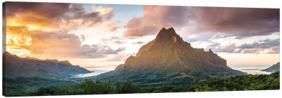 Panoramic Of Moorea At Sunset, Polynesia Canvas Art Print - French Polynesia Art