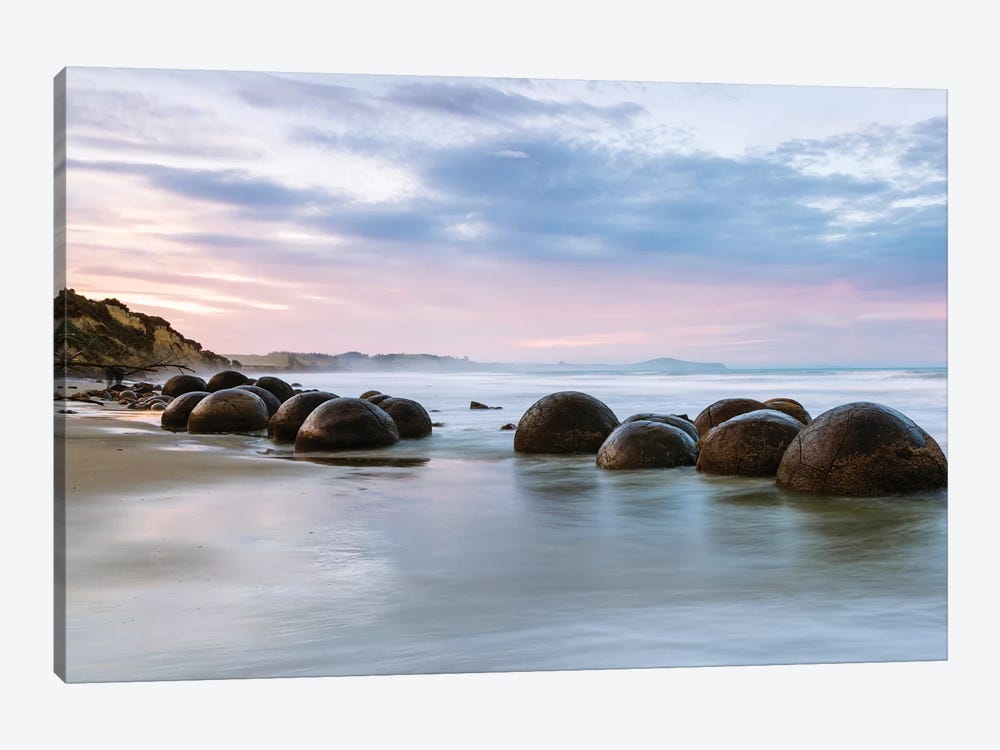 Moeraki Boulders At Sunset, Koekohe Beach, Otago, South Island, New Zealand by Matteo Colombo 1-piece Canvas Print