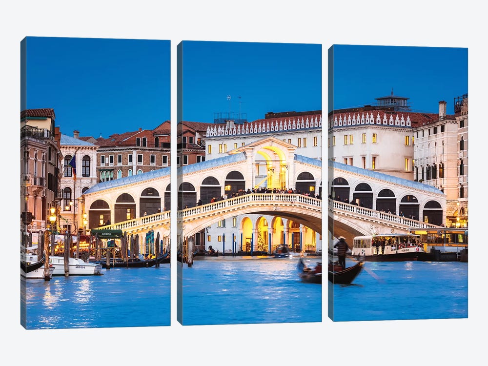 Rialto Bridge And Gondola, Venice, Italy by Matteo Colombo 3-piece Canvas Art Print