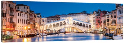 Rialto Bridge At Night, Venice Canvas Art Print - Panoramic & Horizontal Wall Art
