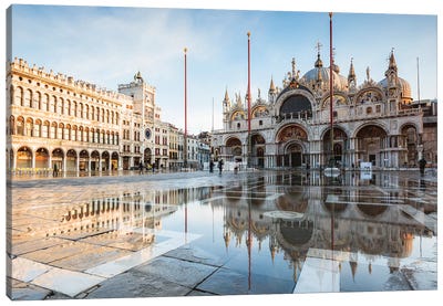 St Mark's Square Flooded, Venice, Italy Canvas Art Print - Churches & Places of Worship