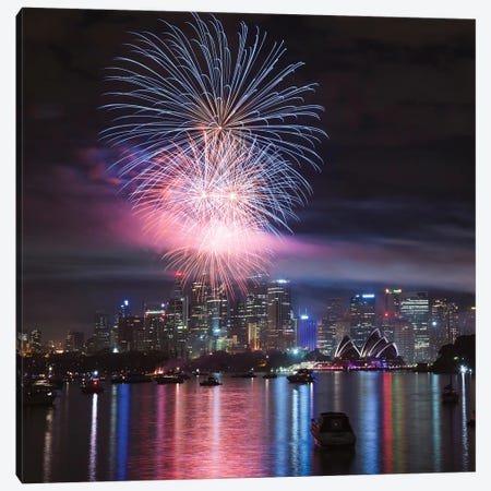 New Year's Eve Fireworks Over Sydney Harbor, Sydney, New South Wales, Australia Canvas Print #TEO65} by Matteo Colombo Canvas Art Print