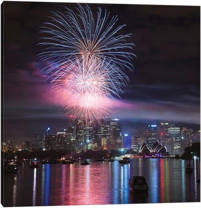 New Year's Eve Fireworks Over Sydney Harbor, Sydney, New South Wales, Australia Canvas Art Print - Sydney Art