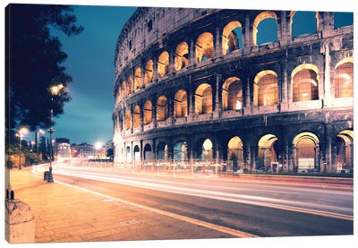 Night At The Colosseum, Rome, Lazio, Italy Canvas Art Print - Ancient Ruins Art