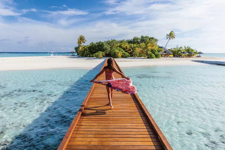 Woman Walking On Pier, Maldives