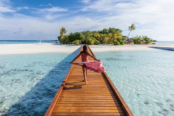 Docks & Piers: Woman Walking On Pier, Maldives by Matteo Colombo