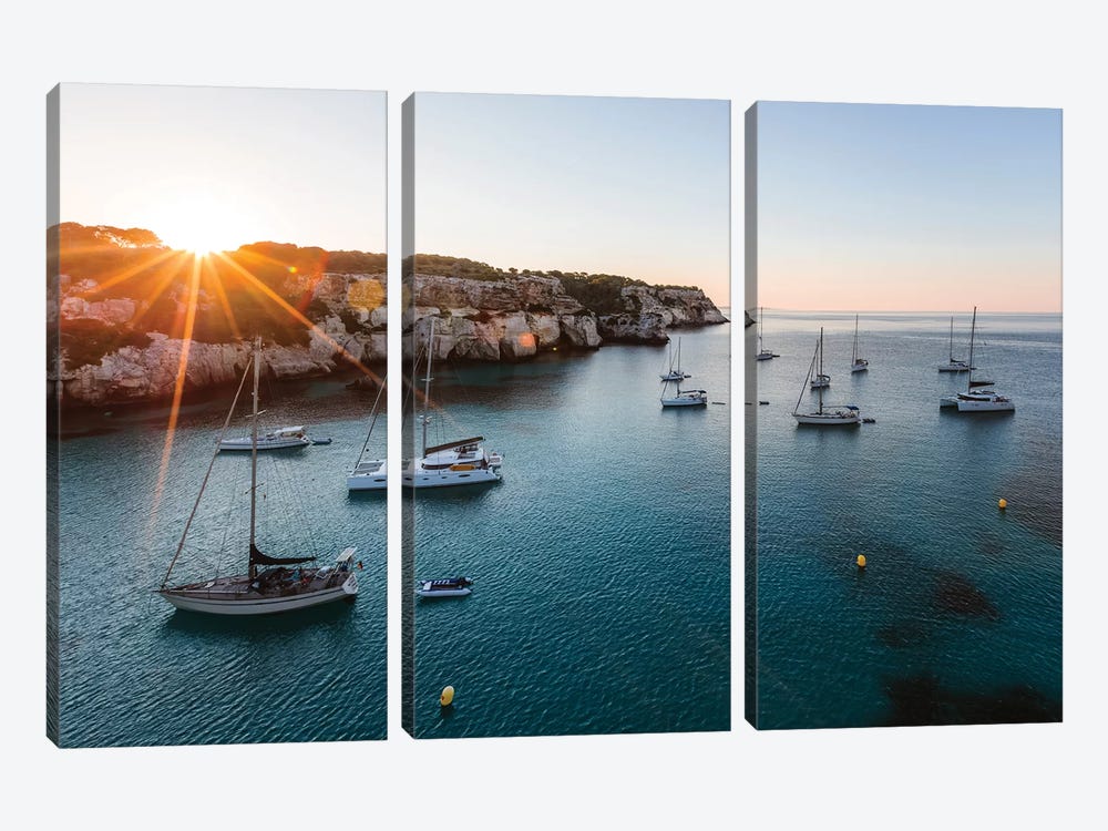 Yachts In The Mediterranean Sea by Matteo Colombo 3-piece Canvas Print