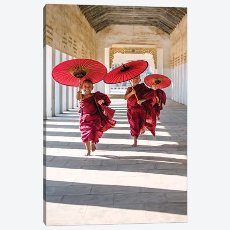 Young Monks Running, Bagan, Myanmar Canvas Print #TEO674} by Matteo Colombo Canvas Wall Art