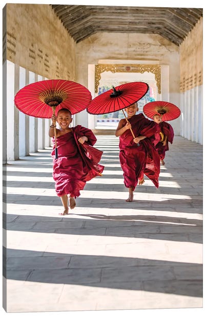 Young Monks Running, Bagan, Myanmar Canvas Art Print - Burma (Myanmar)