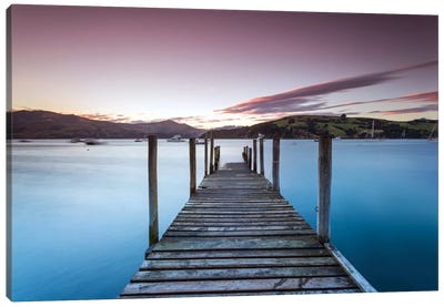 Pier At Sunset I, Akaroa Harbour, Akaroa, Banks Peninsula, Canterbury, South Island, New Zealand Canvas Art Print - Refreshing Workspace