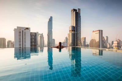 Infinity Pool And Bangkok Skyline by Matteo Colombo framed canvas print