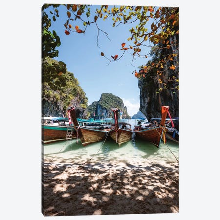 Thai Boats On A Tropical Island Canvas Print #TEO705} by Matteo Colombo Canvas Artwork