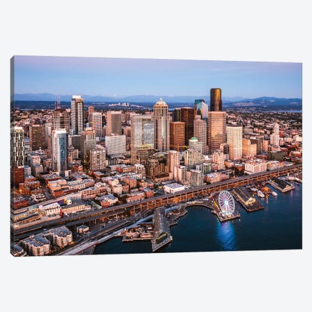 Seattle Downtown At Dusk Canvas Print #TEO708} by Matteo Colombo Art Print