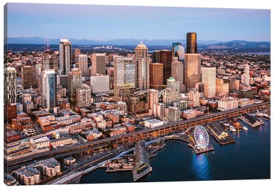 Seattle Downtown At Dusk Canvas Art Print - Seattle Skylines