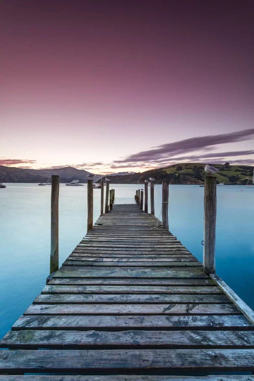 Pier At Sunset II, Akaroa Harbour, Akaroa, Banks Peninsula, Canterbury, South Island, New Zealand