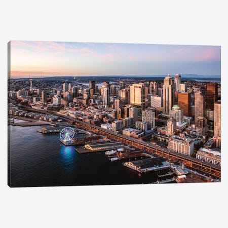 Seattle Downtown At Sunset Canvas Print #TEO712} by Matteo Colombo Canvas Art