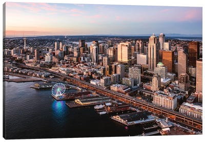 Seattle Downtown At Sunset Canvas Art Print - Seattle Skylines